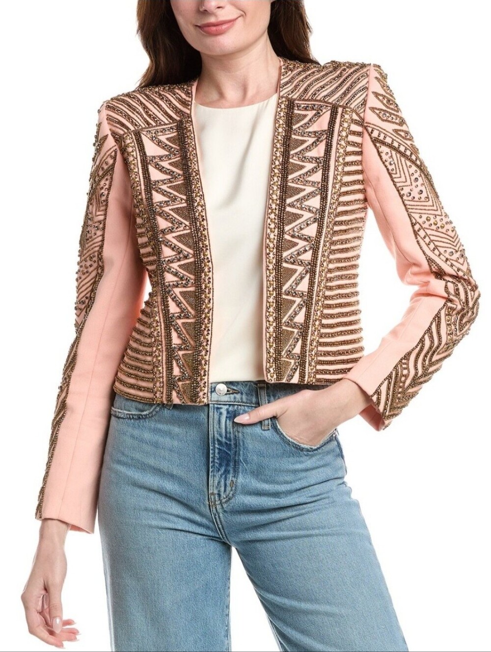 $2500 L'AGENCE sz 8 Blossom Geo Embellished Beaded Jacket Blazer BALMAIN